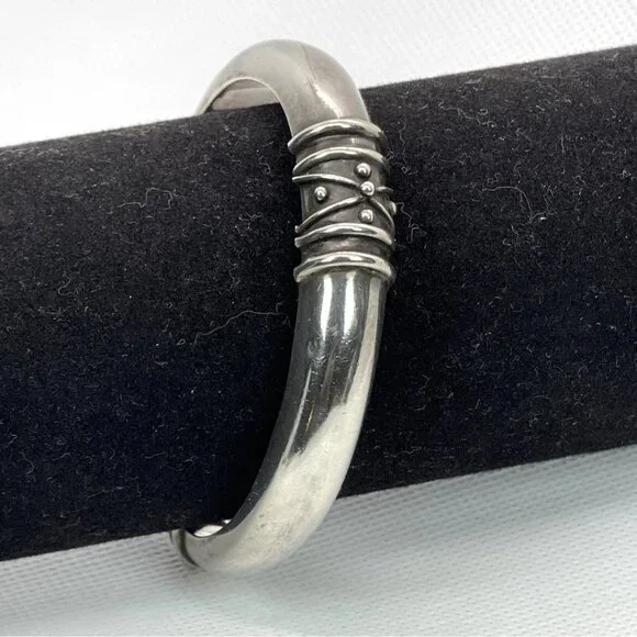 VTG Deborah Armstrong 925 Sterling Silver Hollow Dome Wrapped Wire Cuff Bracelet - Picture 16 of 16